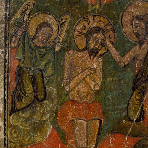 LATE 18THCENTURY DOUBLESIDED ROMANIAN ICON THREE HOLY HIERARCHS THE BAPTISM OF CHRIST TEMPERA ON PANEL - ADDITIONAL PHOTO 8