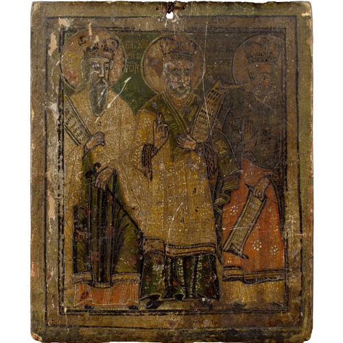 LATE 18THCENTURY DOUBLESIDED ROMANIAN ICON THREE HOLY HIERARCHS THE BAPTISM OF CHRIST TEMPERA ON PANEL - ADDITIONAL PHOTO 9