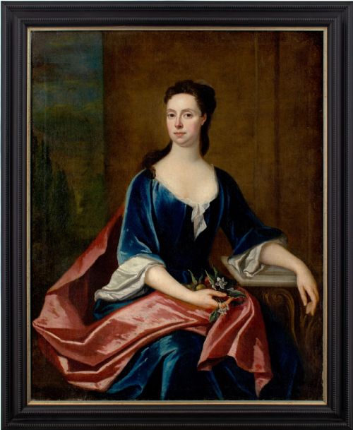 maria verelst circle portrait of miss richards antique oil painting - CATEGORY: ANTIQUE ART - DATED 18TH CENTURY