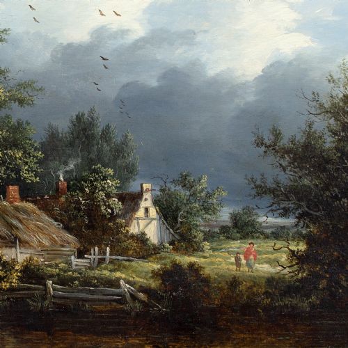 EDWARD CHARLES WILLIAMS ATTRIBUTED WOODED RIVER LANDSCAPE WITH BOATHOUSE COTTAGE FISHERMEN ANTIQUE OIL PAINTING - ADDITIONAL PHOTO 7
