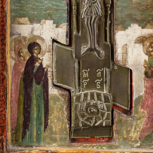 EARLY 18THCENTURY RUSSIAN ICON VOLGA MASTERS CIRCLE THE CRUCIFIXION TEMPERA ON WOOD WITH SILVER AND GILT - ADDITIONAL PHOTO 6