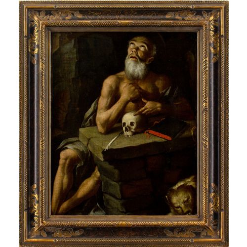 MID17THCENTURY NEAPOLITAN SCHOOL SAINT JEROME IN PENITENCE ANTIQUE OIL PAINTING - ADDITIONAL PHOTO 1