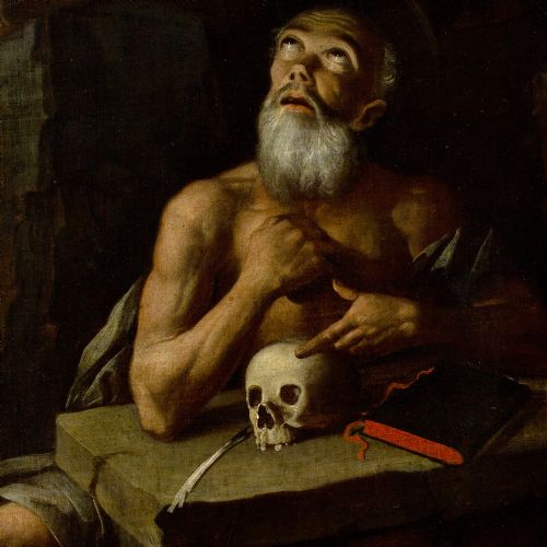 MID17THCENTURY NEAPOLITAN SCHOOL SAINT JEROME IN PENITENCE ANTIQUE OIL PAINTING - ADDITIONAL PHOTO 4