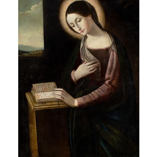 EARLY 17THCENTURY BOLOGNESE SCHOOL ANNUNCIATION THE READING MADONNA ANTIQUE OIL PAINTING - ADDITIONAL PHOTO 1