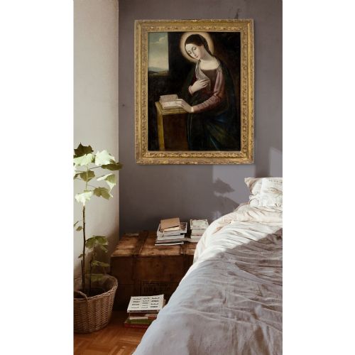 EARLY 17THCENTURY BOLOGNESE SCHOOL ANNUNCIATION THE READING MADONNA ANTIQUE OIL PAINTING - ADDITIONAL PHOTO 3