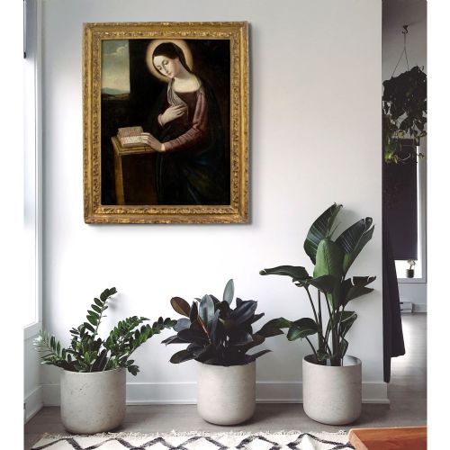EARLY 17THCENTURY BOLOGNESE SCHOOL ANNUNCIATION THE READING MADONNA ANTIQUE OIL PAINTING - ADDITIONAL PHOTO 4