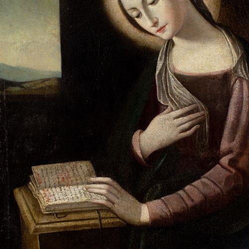 EARLY 17THCENTURY BOLOGNESE SCHOOL ANNUNCIATION THE READING MADONNA ANTIQUE OIL PAINTING - ADDITIONAL PHOTO 6