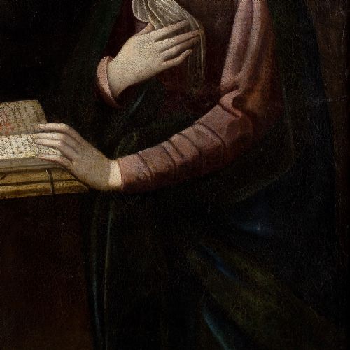 EARLY 17THCENTURY BOLOGNESE SCHOOL ANNUNCIATION THE READING MADONNA ANTIQUE OIL PAINTING - ADDITIONAL PHOTO 7