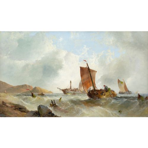 GEORGE CLARKSON STANFIELD ATTRIBUTED SHIPWRECK ANTIQUE OIL PAINTING - ADDITIONAL PHOTO 1