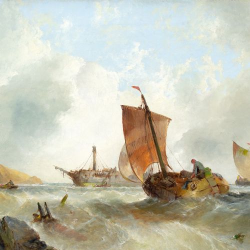 GEORGE CLARKSON STANFIELD ATTRIBUTED SHIPWRECK ANTIQUE OIL PAINTING - ADDITIONAL PHOTO 4