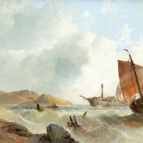 GEORGE CLARKSON STANFIELD ATTRIBUTED SHIPWRECK ANTIQUE OIL PAINTING - ADDITIONAL PHOTO 6