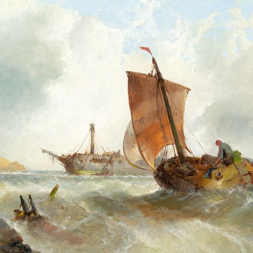 GEORGE CLARKSON STANFIELD ATTRIBUTED SHIPWRECK ANTIQUE OIL PAINTING - ADDITIONAL PHOTO 7