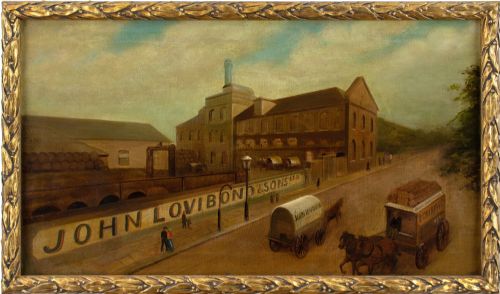EARLY 20THCENTURY ENGLISH SCHOOL JOHN LOVIBOND SONS CANNON BREWERY FULHAM ANTIQUE OIL PAINTING