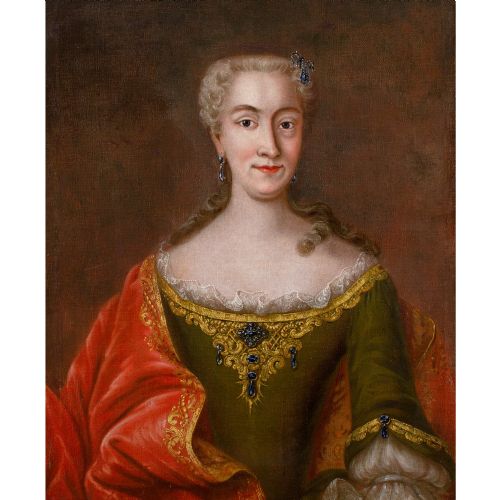 MID18THCENTURY FRENCH SCHOOL PORTRAIT OF A LADY WITH SAPPHIRES - ADDITIONAL PHOTO 1