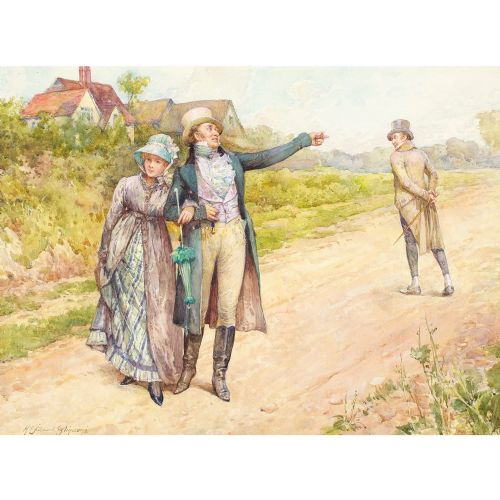 HENRY GILLARD GLINDONI THE FRIENDLY CHAT ANTIQUE WATERCOLOUR PAINTING - ADDITIONAL PHOTO 1