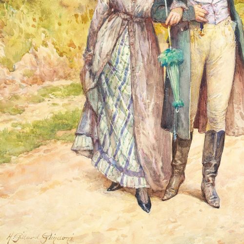 HENRY GILLARD GLINDONI THE FRIENDLY CHAT ANTIQUE WATERCOLOUR PAINTING - ADDITIONAL PHOTO 6
