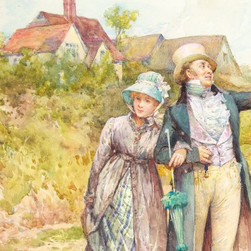HENRY GILLARD GLINDONI THE FRIENDLY CHAT ANTIQUE WATERCOLOUR PAINTING - ADDITIONAL PHOTO 7
