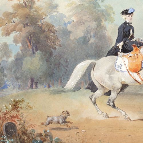 19THCENTURY A LADY RIDING A GREY MARE ANTIQUE WATERCOLOUR - ADDITIONAL PHOTO 5