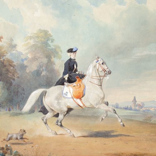 19THCENTURY A LADY RIDING A GREY MARE ANTIQUE WATERCOLOUR - ADDITIONAL PHOTO 8