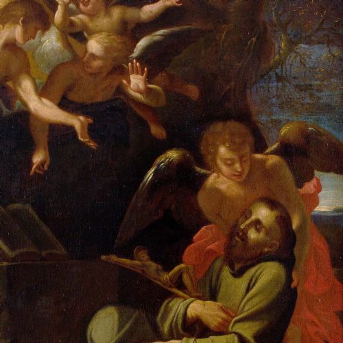 ANNIBALE CARRACCI SCHOOL SAINT FRANCIS OF ASSISI IN ECSTASY 17TH CENTURY OLD MASTER OIL PAINTING - ADDITIONAL PHOTO 5
