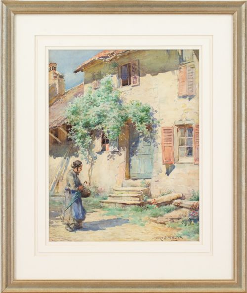 william kay blacklock arca continental farmhouse in summer antique watercolour - CATEGORY: ANTIQUE ART - DATED 1920