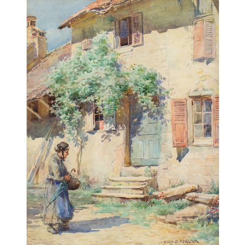 WILLIAM KAY BLACKLOCK ARCA CONTINENTAL FARMHOUSE IN SUMMER ANTIQUE WATERCOLOUR - ADDITIONAL PHOTO 1