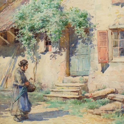 WILLIAM KAY BLACKLOCK ARCA CONTINENTAL FARMHOUSE IN SUMMER ANTIQUE WATERCOLOUR - ADDITIONAL PHOTO 4