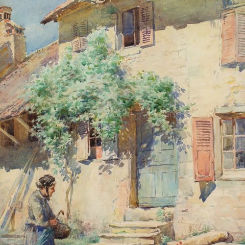 WILLIAM KAY BLACKLOCK ARCA CONTINENTAL FARMHOUSE IN SUMMER ANTIQUE WATERCOLOUR - ADDITIONAL PHOTO 5