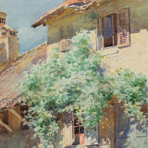 WILLIAM KAY BLACKLOCK ARCA CONTINENTAL FARMHOUSE IN SUMMER ANTIQUE WATERCOLOUR - ADDITIONAL PHOTO 6