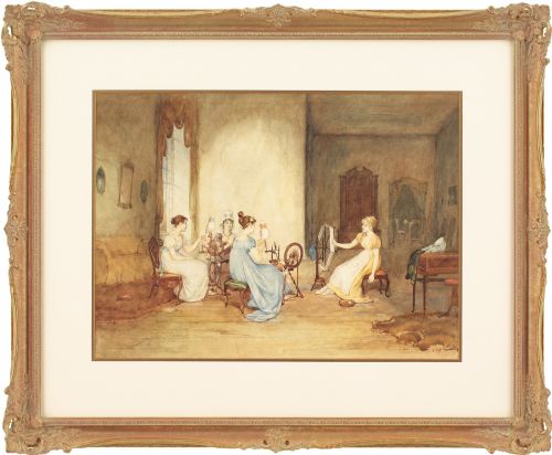 george h hay spinning wool antique watercolour - CATEGORY: ANTIQUE ART - DATED 1890