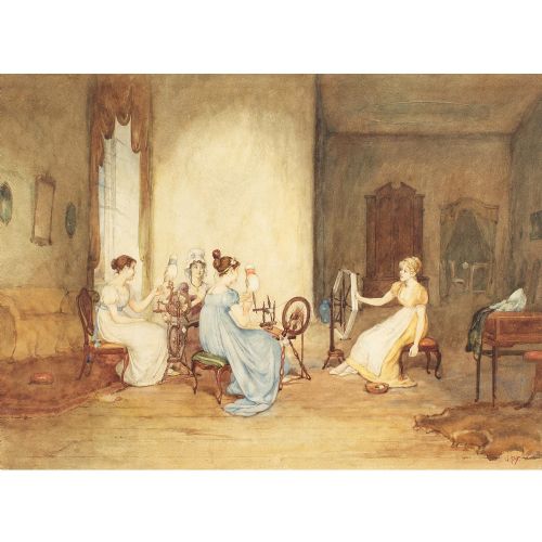 GEORGE H HAY SPINNING WOOL ANTIQUE WATERCOLOUR - ADDITIONAL PHOTO 1