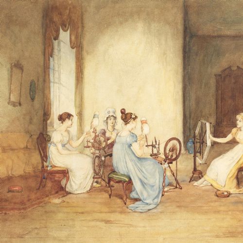 GEORGE H HAY SPINNING WOOL ANTIQUE WATERCOLOUR - ADDITIONAL PHOTO 2