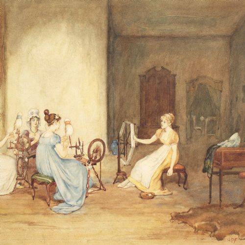 GEORGE H HAY SPINNING WOOL ANTIQUE WATERCOLOUR - ADDITIONAL PHOTO 5