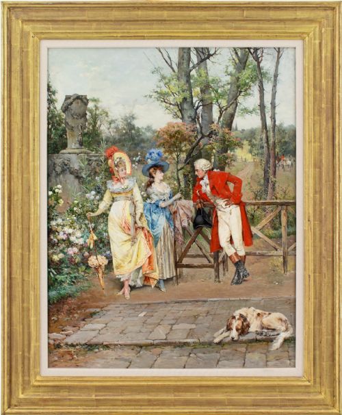 arturo orselli the flirtatious huntsman antique oil painting - CATEGORY: ANTIQUE ART - DATED 19TH CENTURY