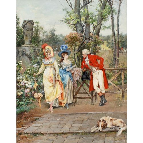 ARTURO ORSELLI THE FLIRTATIOUS HUNTSMAN ANTIQUE OIL PAINTING - ADDITIONAL PHOTO 1
