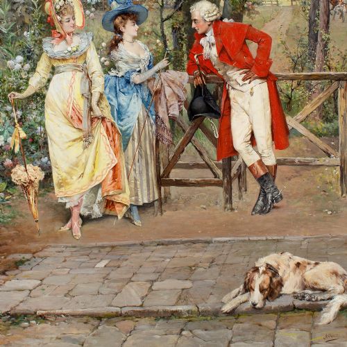 ARTURO ORSELLI THE FLIRTATIOUS HUNTSMAN ANTIQUE OIL PAINTING - ADDITIONAL PHOTO 8
