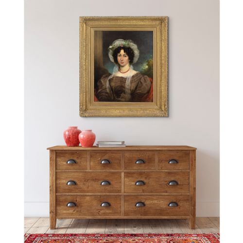 GEORGE CLINT ARA ATTRIBUTED PORTRAIT OF A LADY IN A BROWN DRESS ANTIQUE OIL PAINTING - ADDITIONAL PHOTO 3