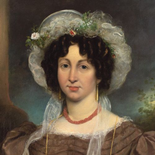 GEORGE CLINT ARA ATTRIBUTED PORTRAIT OF A LADY IN A BROWN DRESS ANTIQUE OIL PAINTING - ADDITIONAL PHOTO 5