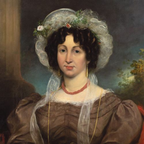 GEORGE CLINT ARA ATTRIBUTED PORTRAIT OF A LADY IN A BROWN DRESS ANTIQUE OIL PAINTING - ADDITIONAL PHOTO 8