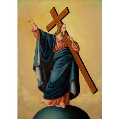 EARLY 19THCENTURY CENTRAL EUROPEAN SCHOOL CHRIST THE SAVIOUR ANTIQUE OIL PAINTING - ADDITIONAL PHOTO 1
