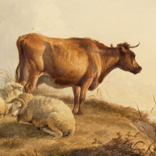 THOMAS SIDNEY COOPER RA COW SHEEP IN A LANDSCAPE ANTIQUE WATERCOLOUR - ADDITIONAL PHOTO 6