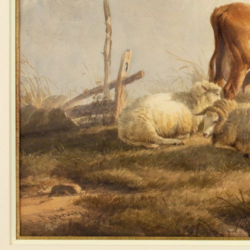 THOMAS SIDNEY COOPER RA COW SHEEP IN A LANDSCAPE ANTIQUE WATERCOLOUR - ADDITIONAL PHOTO 7