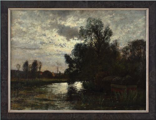 oscar torna river landscape grezsurloing nocturne antique oil painting - CATEGORY: ANTIQUE ART - DATED 19TH CENTURY