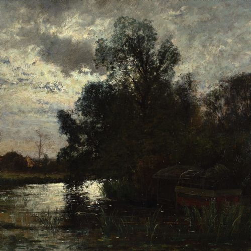 OSCAR TORNA RIVER LANDSCAPE GREZSURLOING NOCTURNE ANTIQUE OIL PAINTING - ADDITIONAL PHOTO 5