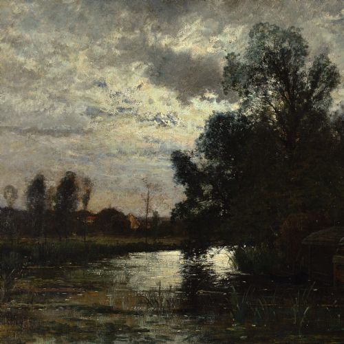OSCAR TORNA RIVER LANDSCAPE GREZSURLOING NOCTURNE ANTIQUE OIL PAINTING - ADDITIONAL PHOTO 6