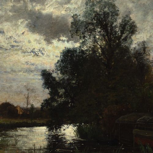 OSCAR TORNA RIVER LANDSCAPE GREZSURLOING NOCTURNE ANTIQUE OIL PAINTING - ADDITIONAL PHOTO 7