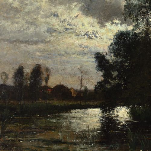 OSCAR TORNA RIVER LANDSCAPE GREZSURLOING NOCTURNE ANTIQUE OIL PAINTING - ADDITIONAL PHOTO 8