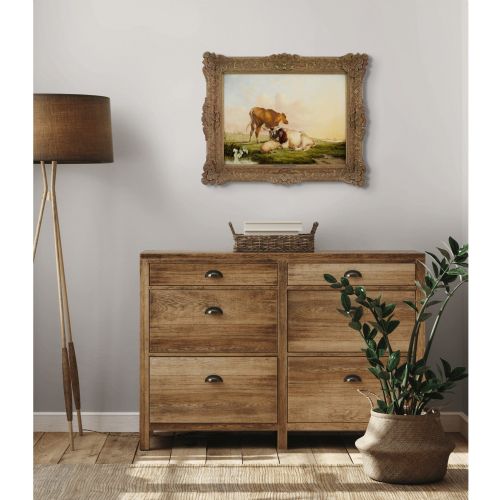 THOMAS SIDNEY COOPER RA LIVESTOCK IN A LANDSCAPE WITH RIVER BEYOND ANTIQUE OIL PAINTING - ADDITIONAL PHOTO 3