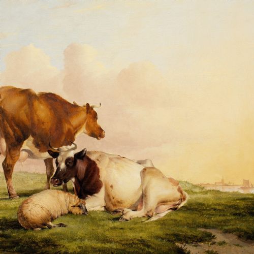 THOMAS SIDNEY COOPER RA LIVESTOCK IN A LANDSCAPE WITH RIVER BEYOND ANTIQUE OIL PAINTING - ADDITIONAL PHOTO 6