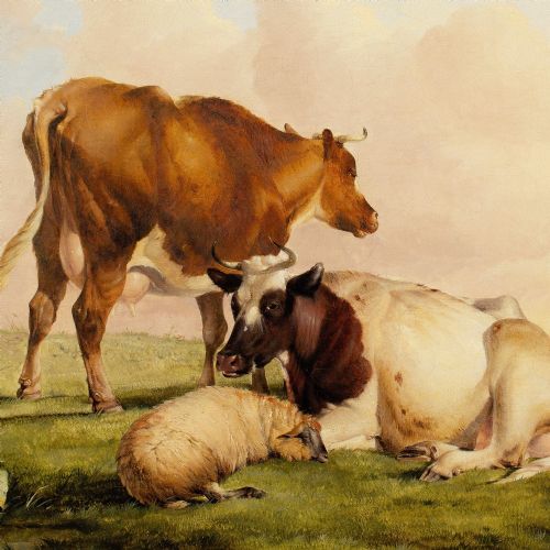 THOMAS SIDNEY COOPER RA LIVESTOCK IN A LANDSCAPE WITH RIVER BEYOND ANTIQUE OIL PAINTING - ADDITIONAL PHOTO 7